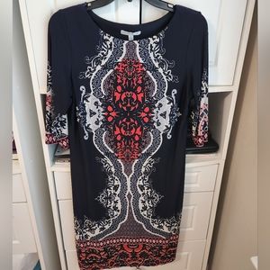 Sandra Darren 3/4 sleeve Navy printed paisley dress Size 10